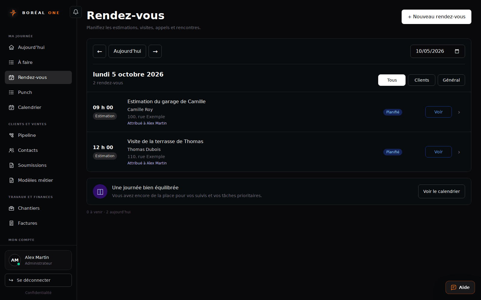Planifier un rendez-vous — interface avec données fictives