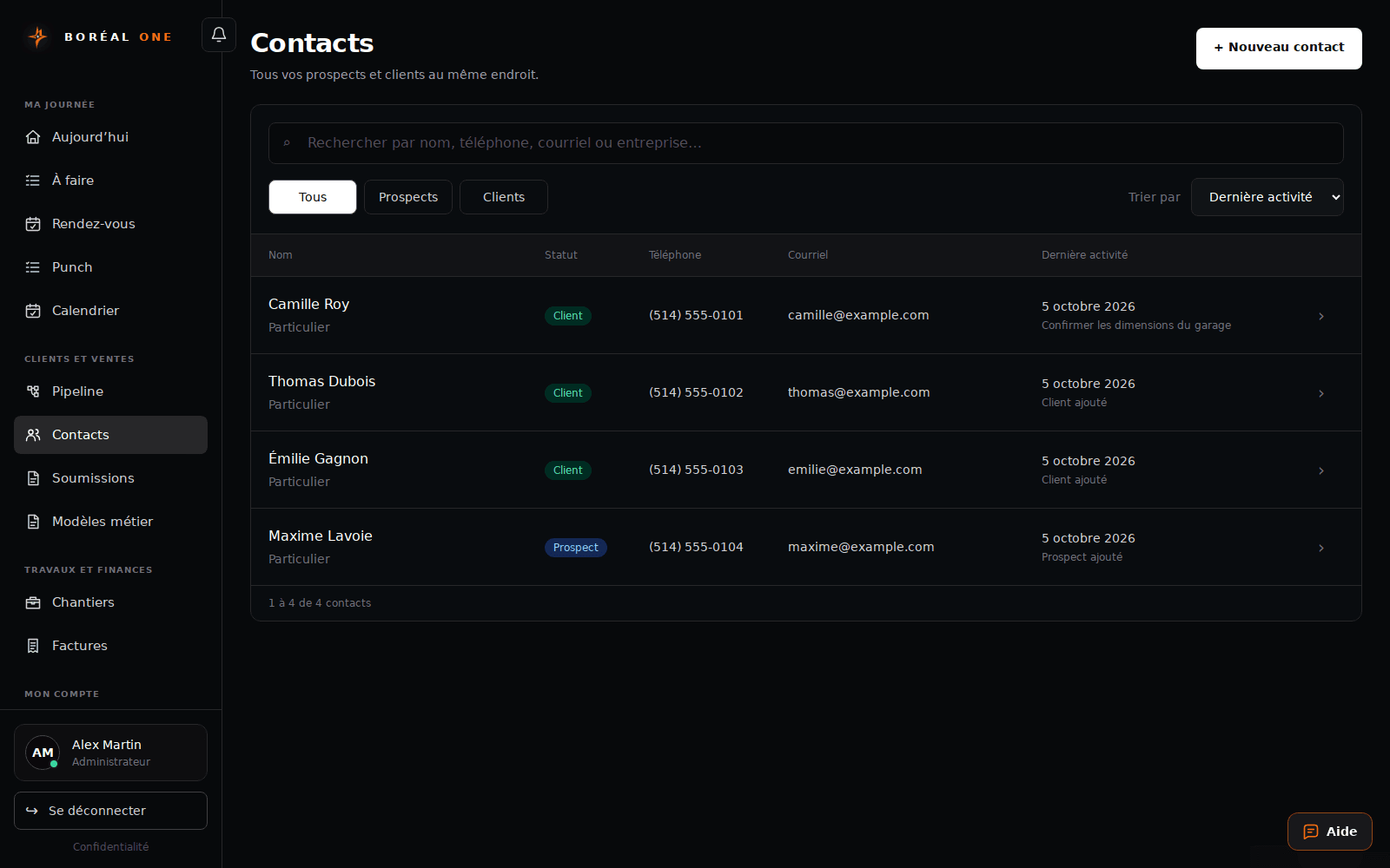 Ajouter et retrouver un client — interface avec données fictives
